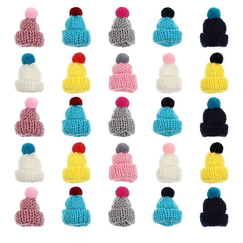 Kricely (4.00X4.00x2.00cm, As Shown) 100Pcs Christmas Mini Knitting Hats Doll Hat Art Diy Craft Knitting Decoration Wine Bottle Caps