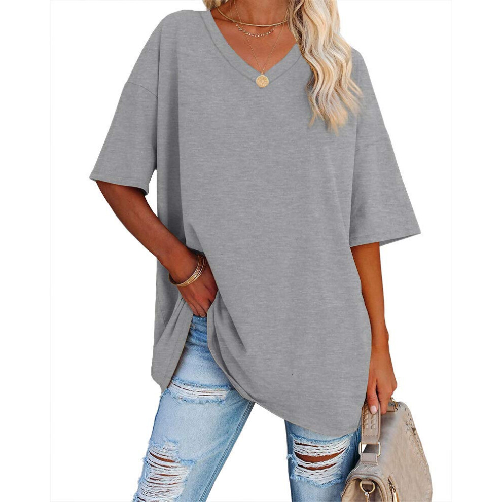 T-shirts surdimensionnés pour femmes Ebifin T-shirts à manches mi-longues et col en V confortables et douillets