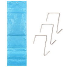 Clear Blue Pocket Chart for Classroom - 10 Pocket Storage Rainbow Pocket Charts 3 Over Door Hangers inkluderet Hanging Wall File Organizer til fi