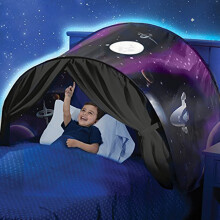 (Space Adventure) Dream Tent for Kids Bed with Storage Pocket Foldable Kids Tent on Bed Mosquito Net Tent