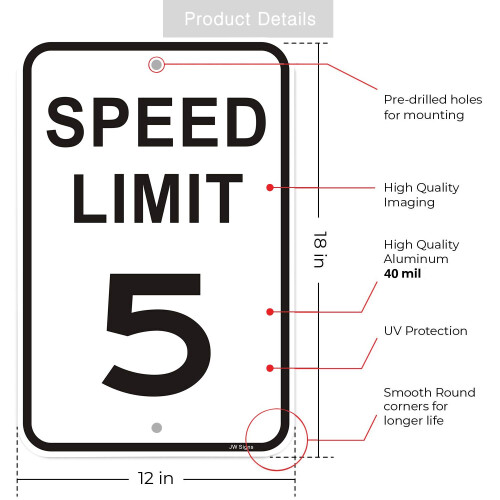 Πινακίδα Ορίου Ταχύτητας 5 MPH (4 Πακέτο) 18"x12" Ανακλαστική Αλουμινίου 1