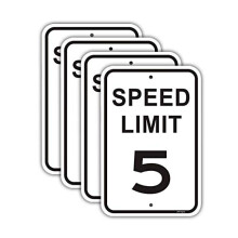 Snelheidslimiet 5 MPH-bord 4-pack 18 x 12 Reflecterend 40Mil aluminium Professionele bedrukking UV-coating Voorgeboorde gaten Eenvoudig te monteren