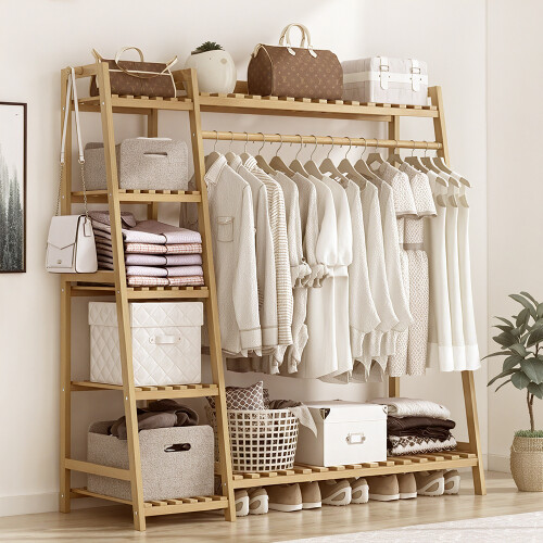 Living And Home Bamboo Bedroom Garment Clothes Rack Coat Hanger