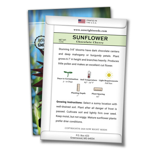 Sow Right Seeds - Σπόροι Ηλιοτρόπιου Σοκολάτας Cherry για Φύτευση - Non-GMO Πακέτο με Οδηγίες 2