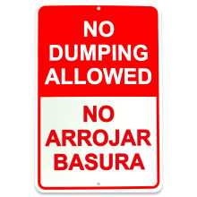 Fara semn de dumping - 8x12 aluminiu fara arrojar semn Basura - fara semne de dumping Proprietate privata Engleza ?i spaniola fara semn de gunoi