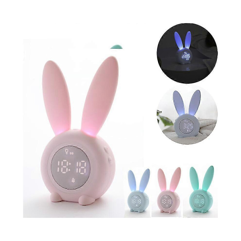 (blue, One size) Children&#39;s Digital Alarm Clock, Cute Rabbit, Children&#39;s Bedroom Night Light Led Multifunctional Alarm Clock-image-OPC-PG7DB6H-NEW