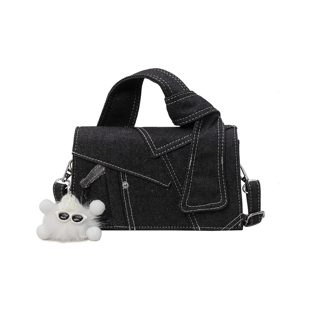 (black) Women Denim Small Square Bag Patchwork Shoulder Handbag Premium Texture Crossbody Bag Tote Purse