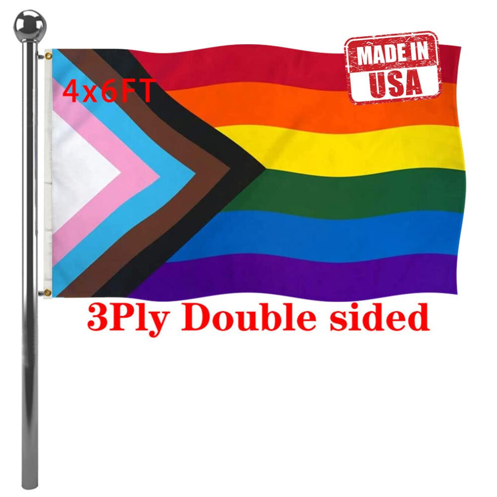 Drapeau Arc-En-Ciel Double Face Jayus Inclusive Progress Pride 4X6 Drapeaux Arc-En-Ciel Lgbtq Robustes Pour L'extéRieur Avec 2 œIllets-image