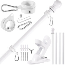 BONWIN White Flag Pole Kit for House  5FT Thickened Stainless Steel Outside Wall Mount Flagpole for 3x5 Flag  1 Tangle Free R