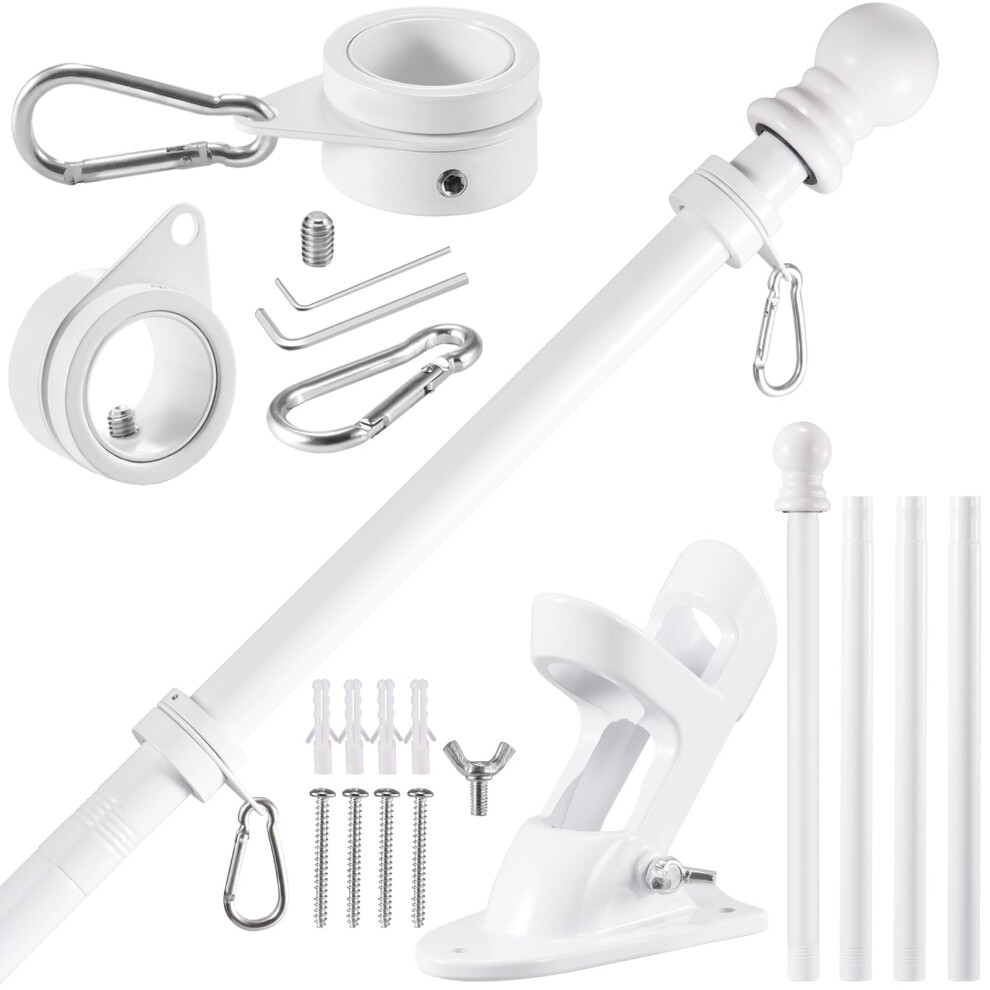Bonwin White Flag Pole Kit For House 5Ft Thickened Stainless Steel Outside Wall Mount Flagpole For 3X5 Flag 1 Tangle Free R