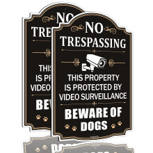 Pachet de 2 fara ncalcare Aceasta proprietate este protejata de supraveghere video Aten?ie la cini Semne 12 x 8 inchi Metal reflectorizant Rugi