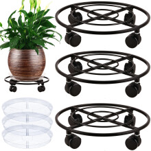 3 Pacotes de Caddies de Metal para Plantas 13.5" Carro de Plantas Resistente com Rodas PU