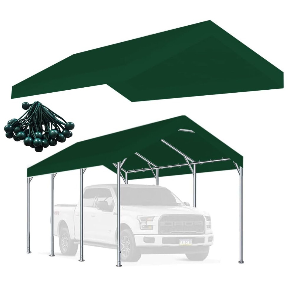Rutile 12 x 20 FT Carport Remplacement Couverture Bâche De Voiture Robuste Auvent Tente Remplacement Top wBall Bungees Vert Seulement Top Cove