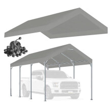 Rutile 10 x 20 FT Carport Replacement Cover Heavy Duty Car Tarp Canopy Tent Replacement Top wBall Bungees Gray Only Top Cover