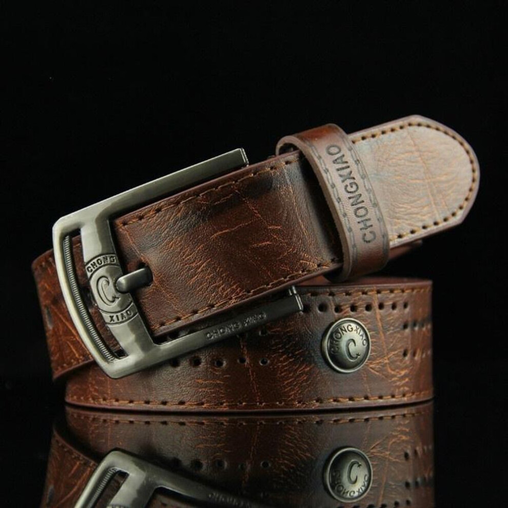 (coffee) Men&apos;s Leather Single Claw Belt Business Casual Dress Metal Buckle Modern