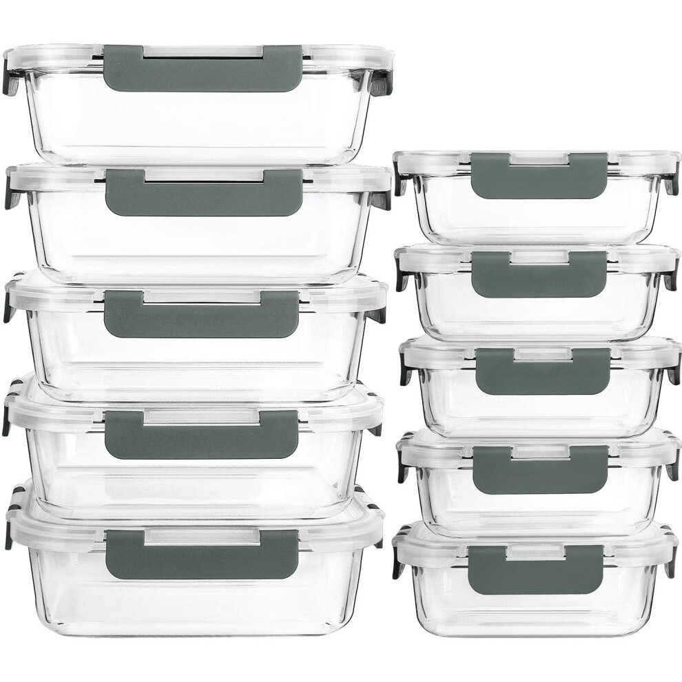 (Gray) MCIRCO Food Storage Containers with Lifetime Lasting Snap Locking Lids, Airtight Lunch Containers, Microwave, Oven, Freezer and Dishwasher