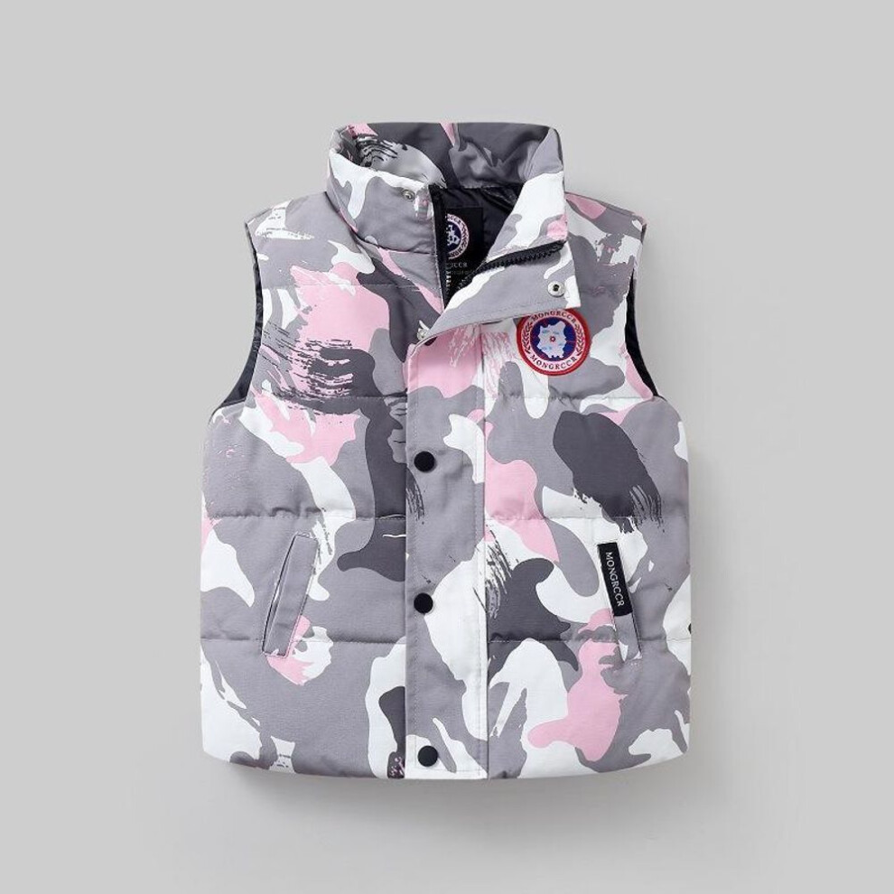 (pink,grey, 130cm) Big Goose Boys And Girls Down Vest White Duck Down Waistcoat Baby Student Vest