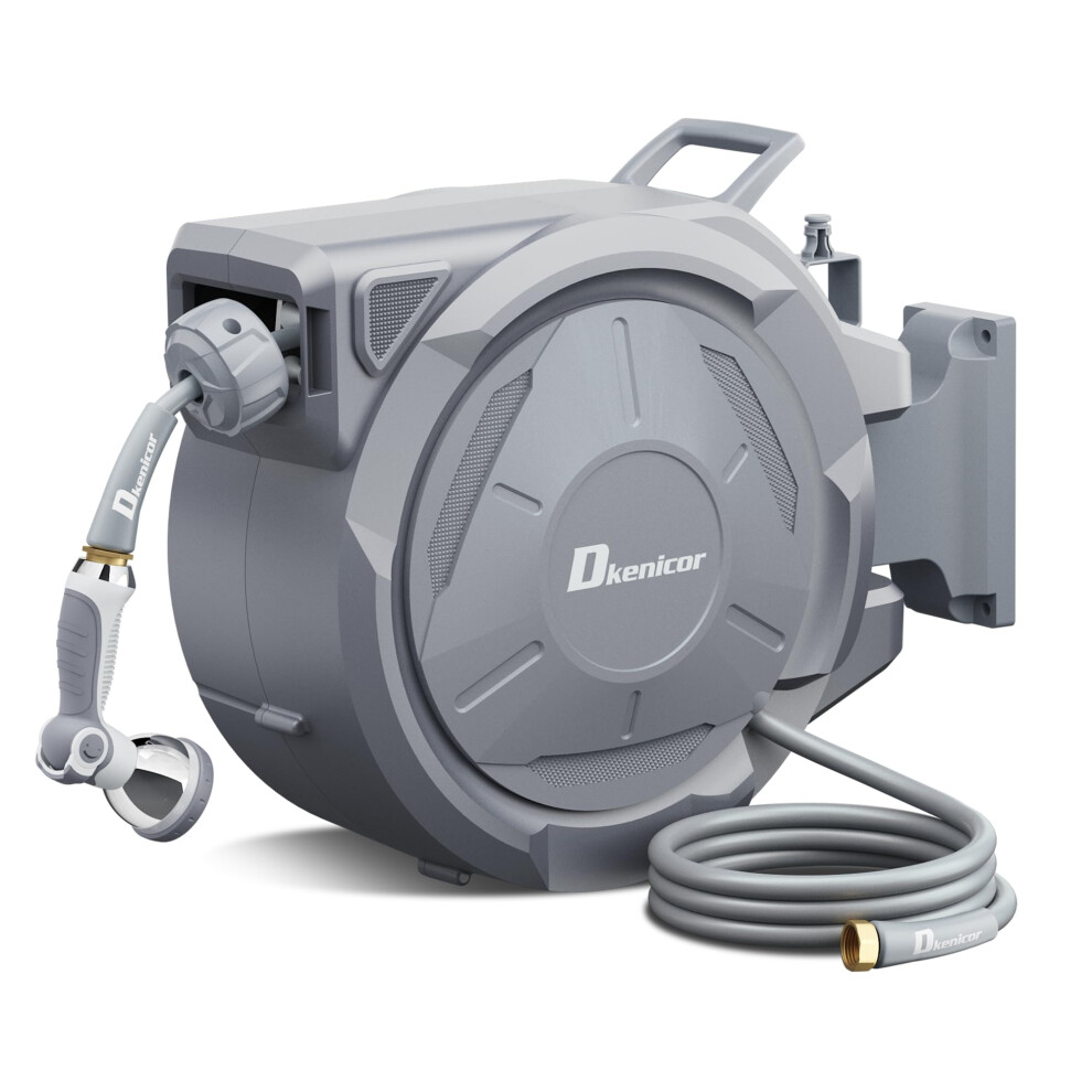58 x 75 ft Retractable Hose Reel Heavy Duty Retractable Garden Hose Reel Wall Mounted with 10Pattern Hose NozzleAny Length