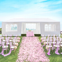 3x 9m 7-Sided Iron PE Cloth Spiral Pipe Pergola Gazebos