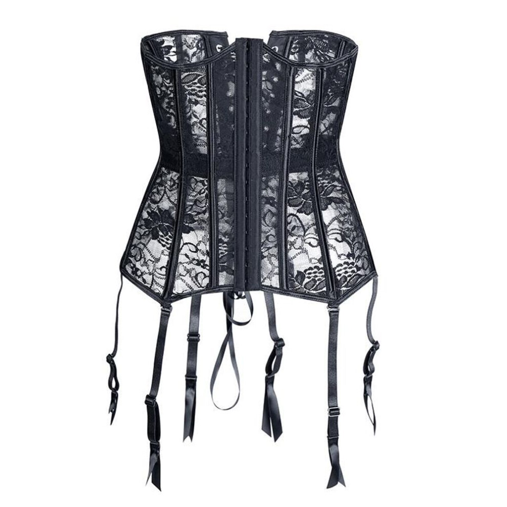 (black, 2XL) Lace Up Women&apos;s Steampunk Corset Top With Garter Belt Sexy Lingerie Waist Girdle Gothic Bustier