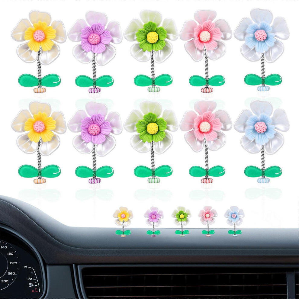 Kricely (As Show, One Size) 10 Pcs Shaking Flower Car Decor Car Flower Decor Small Flower Adornments Car Dashboard Decorations