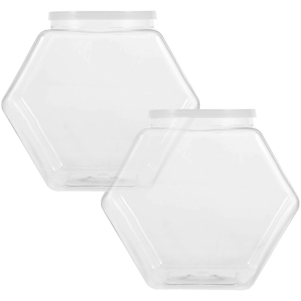 Kricely (As Show, One Size) 2Pcs Plastic Candy Jars Cookie Containers Clear Hexagon Candy Snacks Bottles