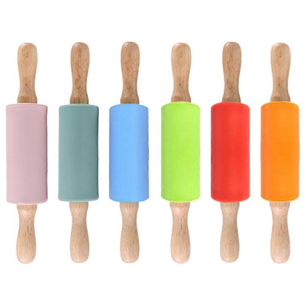 Kricely (As Show, One Size) 6Pcs Small Rolling Pin Non-Stick Silicone Rolling Pin With Wooden Handles For Baking