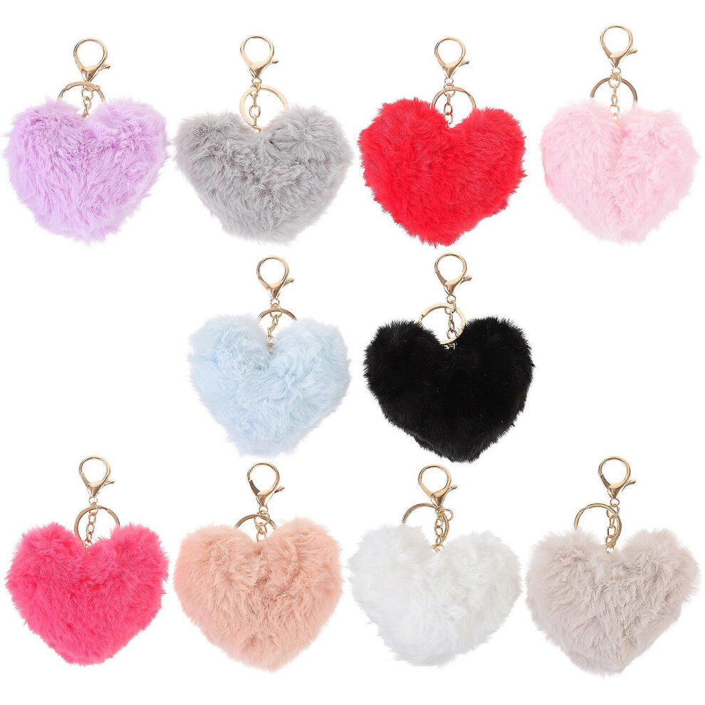 Kricely (As Show, One Size) 10Pcs Keychain Aesthetic Bag Charm Heart Shape Puff Ball Keychain Decor Accessory