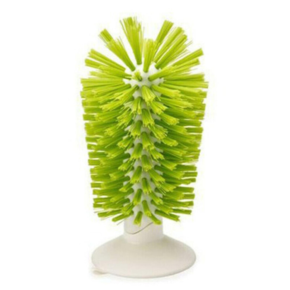 (Green) Kitchen Vertical Suction Cup Sink Cup Brush Glass Cleaning Brush Scrub Kitchen Bottle Cleaning Washing Brush-Up Green