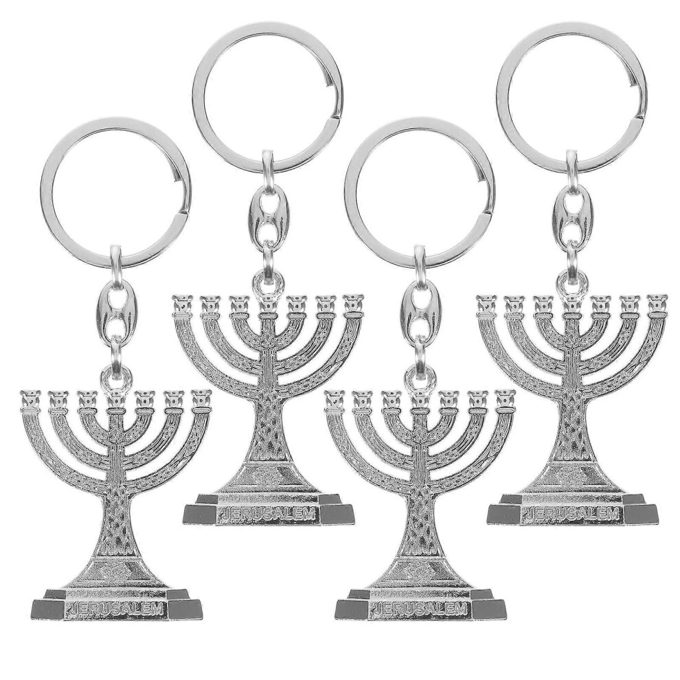 Kricely (As Show, One Size) 4Pcs Hanukkah Keychains Car Key Rings Purse Keychain Bag Hanging Decors Candle Holder Keychains