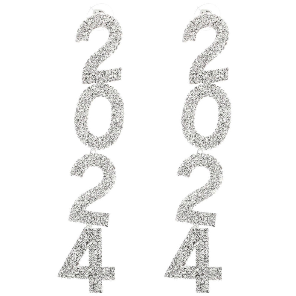Kricely (As Show, One Size) 1 Pair New Year Earrings 2024 Earrings Sparkling Rhinestone Earrings Dangle Drop Earrings