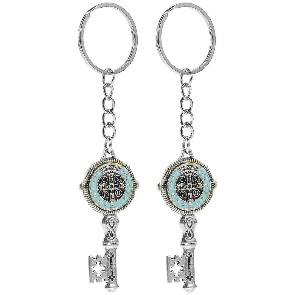 Kricely (As Show, One Size) 2 Pcs Saint Benedict Medal Keychain Key Shaped Keychain Metal Keychain Pendant Keychains