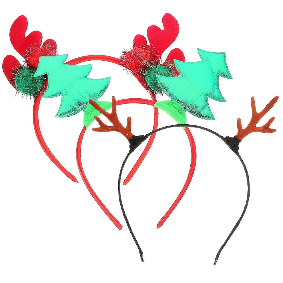 Kricely (As Show, One Size) 3Pcs Christmas Hairbands Xmas Tree Headband Antler Headbands Festival Cosplay Hair Accessory