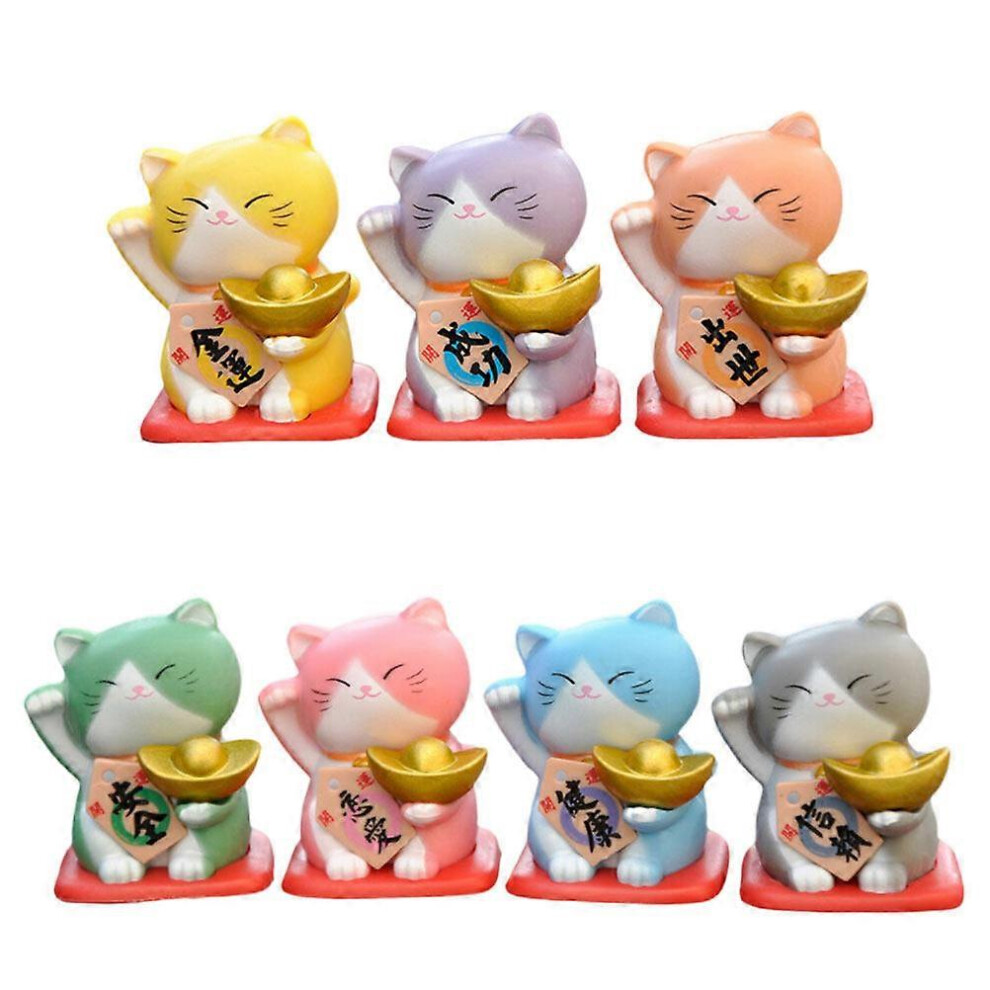 Kricely (As Show, One Size) 7Pcs Miniature Cat Statues Resin Craft Cat Figures Mini Garden Miniature Statues Decors