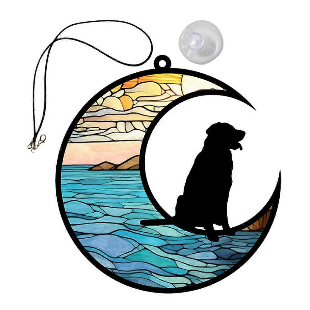 Kricely (Colorful 1, One Size) Dog On Moon Ornament Window Hanging Ornament Adorable Window Pendant Dog Moon Pendant