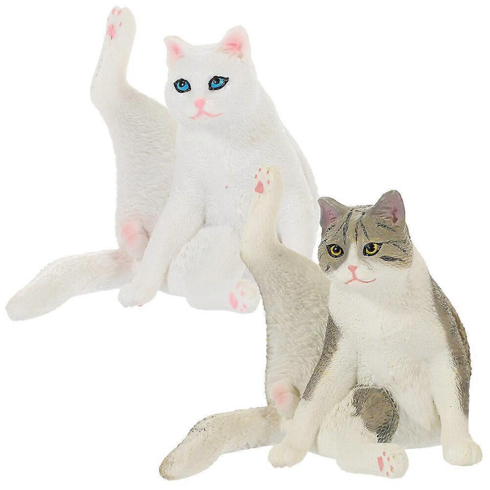 Kricely (As Show, One Size) 2Pcs Cat Figurine Lifelike Cat Sculpture Small Cat Figurine Desk Cat Ornament Cat Figure