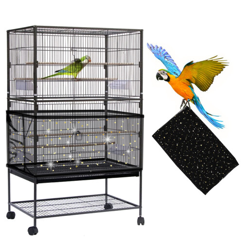 Daoeny Large Bird Cage Cover Bird Cage Seed Catcher Adjustable Soft Nylon Mesh Net with Twinkle Moon Star Birdcage Cover Skirt Seed Guard for