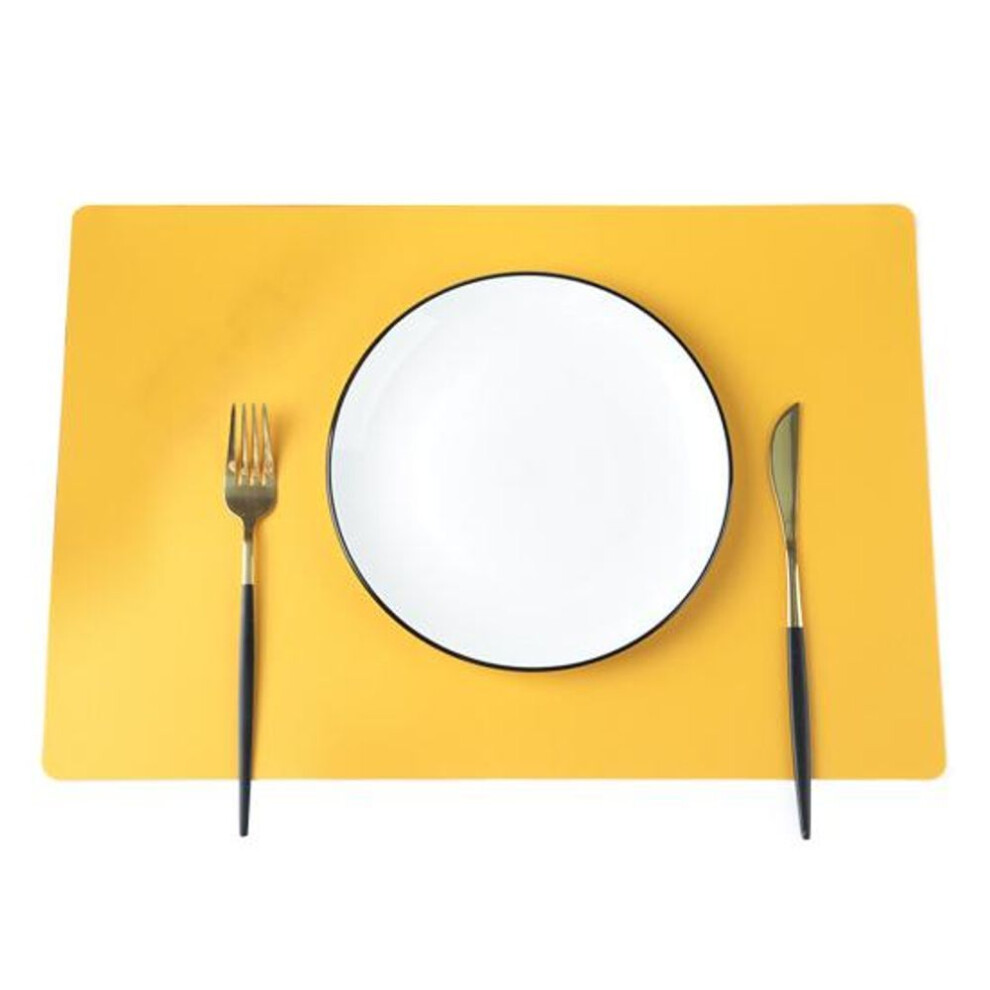 (yellow) Faux Leather Placemats Heat Resistant Anti-slip Table Mat Stain-proof Reusable Rectangular Design Placemats For Home Kitchen Decor Dining Table