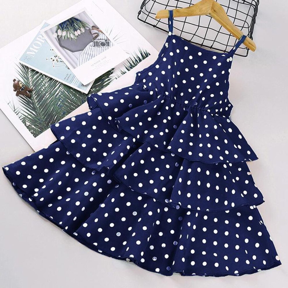 (blue, 150) Dress Kids Girls 4-12 Years Black Polka Dot Dress For Girls Stylish Girls Vacation Holiday Clothes Kids Clothes Dress