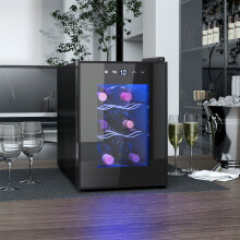 HOMCOM Mini Wine Fridge, 6 Bottle, with Glass Door, Touch Screen