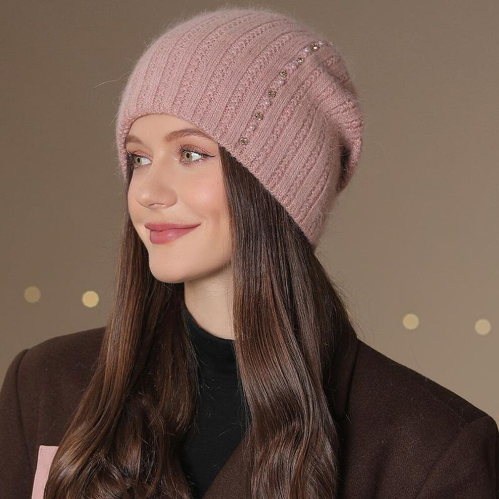 (pink, 55cm-58cm) New Women Winter Hat Fashion Decorate Beanie Hat Warm Winter Cap For Female Casual Streetwear Knitted Hat