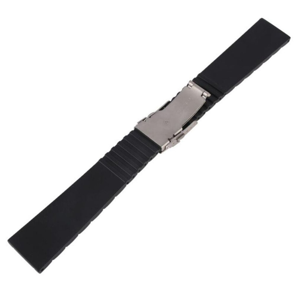 (as the picture, 20mm) 20 22 MM Black Silicone Rubber Waterproof Men& Women Watch Strap Band Deployment Buckle Watch Band