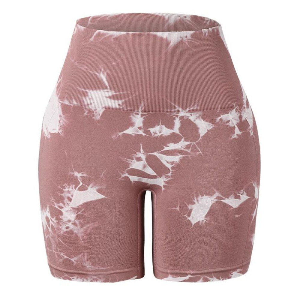 (pink, L) Summer Women Tie Dye High Waist Shorts Fitness Yoga Shorts Knitted Sports Gym Push Up Shorts