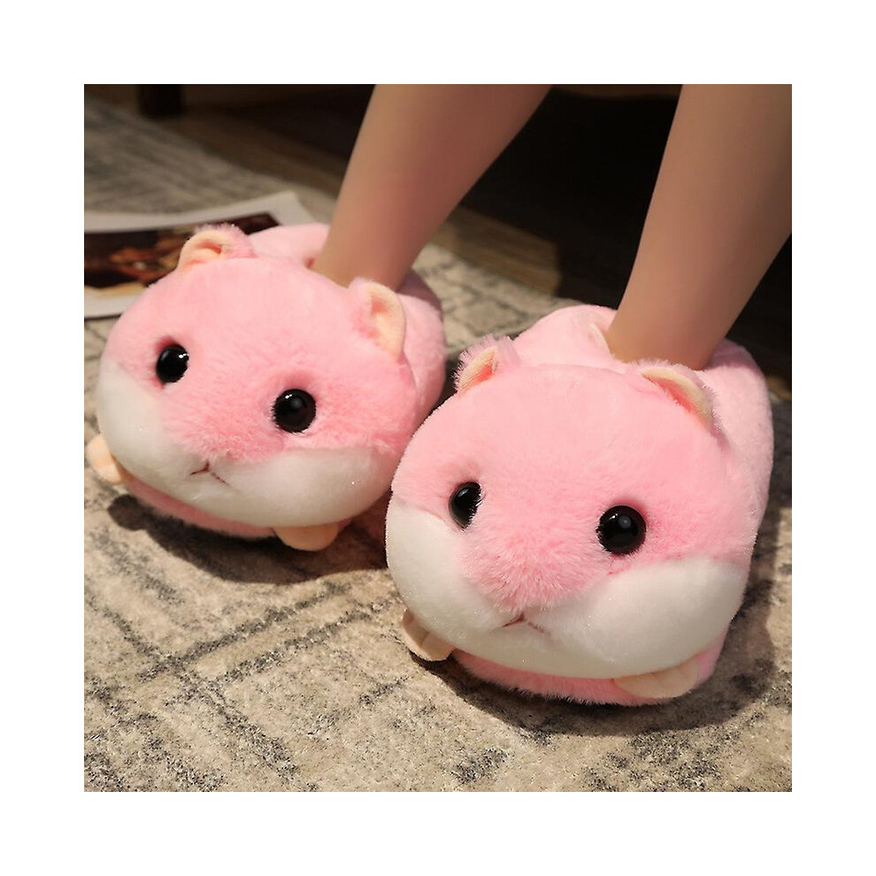 (Pink Hamster) Rabbit/hamster/dog Shaped Plush Slippers Creative Wrapping Fuzzy Warm Lined Winter