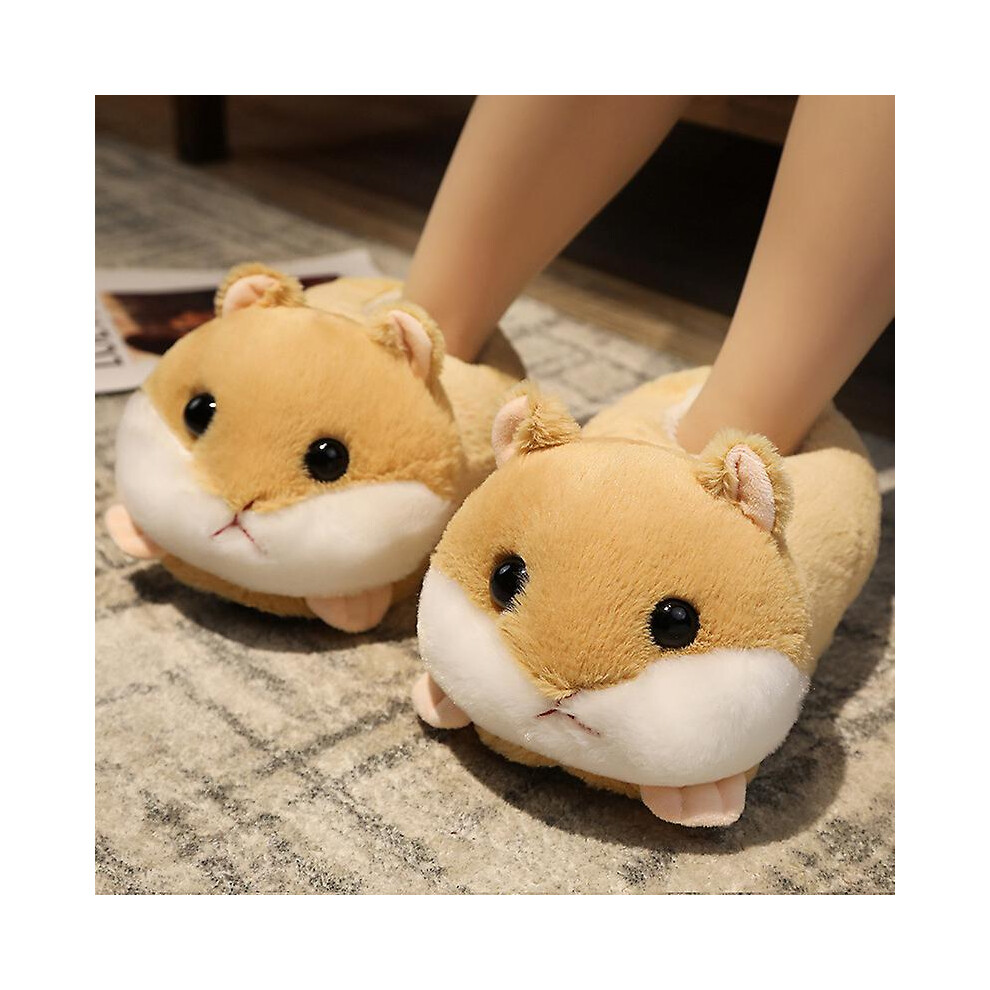 (Yellow Hamster) Rabbit/hamster/dog Shaped Plush Slippers Creative Wrapping Fuzzy Warm Lined Winter