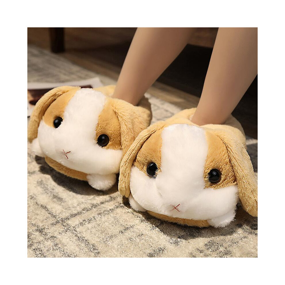 (Yellow Rabbit) Rabbit/hamster/dog Shaped Plush Slippers Creative Wrapping Fuzzy Warm Lined Winter