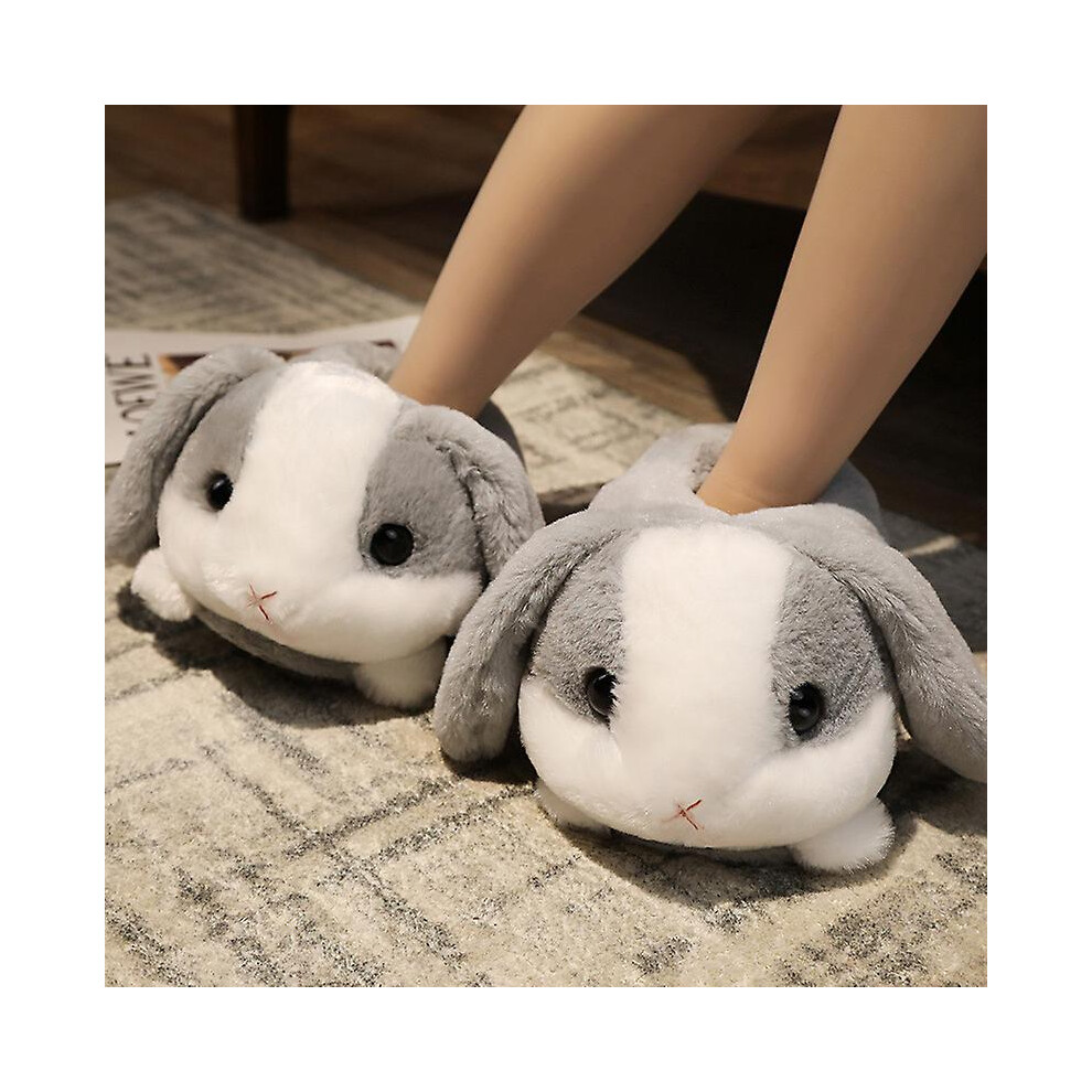 (Gray Rabbit) Rabbit/hamster/dog Shaped Plush Slippers Creative Wrapping Fuzzy Warm Lined Winter