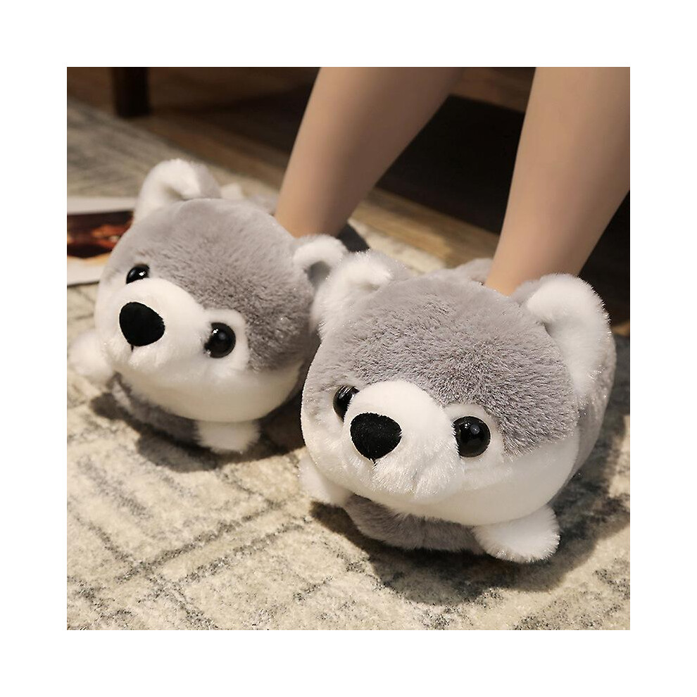 (Huskie) Rabbit/hamster/dog Shaped Plush Slippers Creative Wrapping Fuzzy Warm Lined Winter