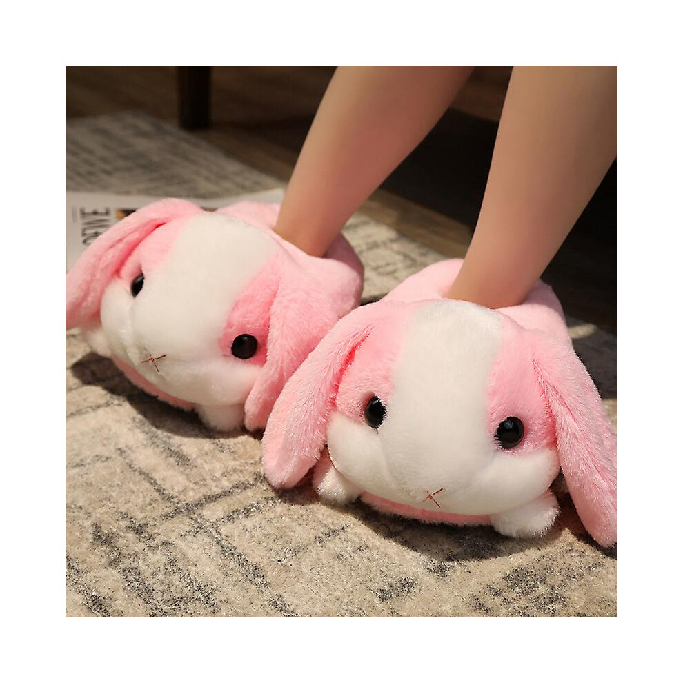 (Pink Rabbit) Rabbit/hamster/dog Shaped Plush Slippers Creative Wrapping Fuzzy Warm Lined Winter