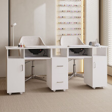 Mobile Double Manicure Table with Built-in Dust Collectors and Drawers